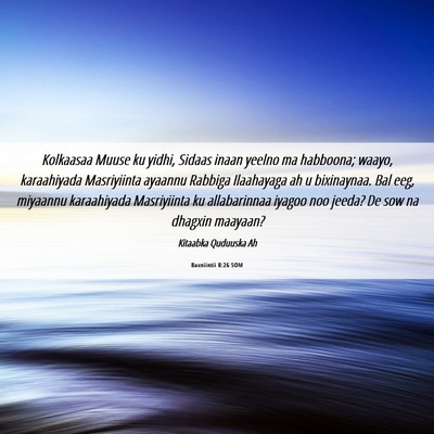 Picture 06 - Baxniintii 8:26 SOM - Kolkaasaa Muuse ku yidhi, Sidaas inaan yeelno ma - Bible Verse Picture