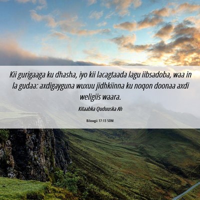 Picture 06 - Bilowgii 17:13 SOM - Kii gurigaaga ku dhasha, iyo kii lacagtaada lagu - Bible Verse Picture