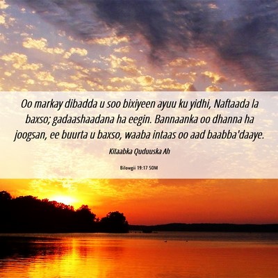 Picture 06 - Bilowgii 19:17 SOM - Oo markay dibadda u soo bixiyeen ayuu ku yidhi, - Bible Verse Picture
