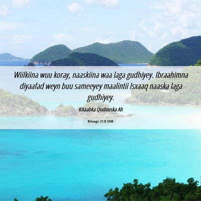 Picture 06 - Bilowgii 21:8 SOM - Wiilkiina wuu koray, naaskiina waa laga gudhiyey. - Bible Verse Picture