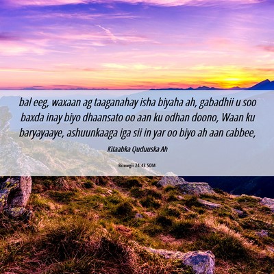 Picture 06 - Bilowgii 24:43 SOM - bal eeg, waxaan ag taaganahay isha biyaha ah, - Bible Verse Picture
