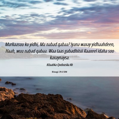 Picture 06 - Bilowgii 29:6 SOM - Markaasuu ku yidhi, Ma nabad qabaa? Iyana waxay - Bible Verse Picture