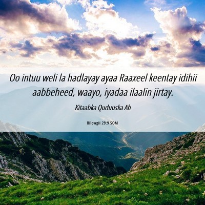 Picture 06 - Bilowgii 29:9 SOM - Oo intuu weli la hadlayay ayaa Raaxeel keentay - Bible Verse Picture