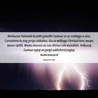 Picture 06 - Bilowgii 38:11 SOM - Markaasuu Yahuudah ku yidhi gabadhii Taamaar oo - Bible Verse Picture