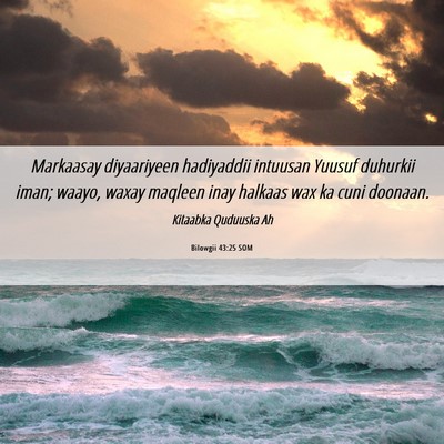 Picture 06 - Bilowgii 43:25 SOM - Markaasay diyaariyeen hadiyaddii intuusan Yuusuf - Bible Verse Picture