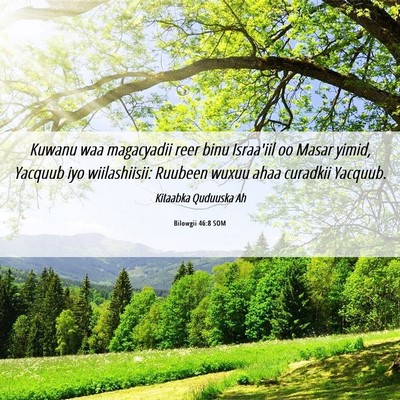 Picture 06 - Bilowgii 46:8 SOM - Kuwanu waa magacyadii reer binu Israa'iil oo - Bible Verse Picture
