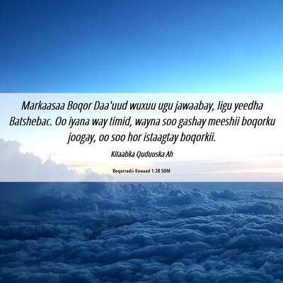 Picture 06 - Boqorradii Kowaad 1:28 SOM - Markaasaa Boqor Daa'uud wuxuu ugu jawaabay, Iigu - Bible Verse Picture