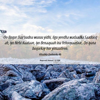 Picture 06 - Boqorradii Kowaad 1:32 SOM - Oo Boqor Daa'uudna wuxuu yidhi, Iigu yeedha - Bible Verse Picture