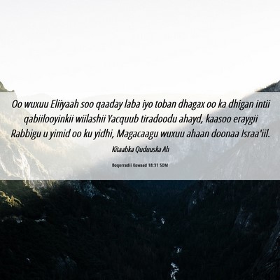 Picture 06 - Boqorradii Kowaad 18:31 SOM - Oo wuxuu Eliiyaah soo qaaday laba iyo toban - Bible Verse Picture