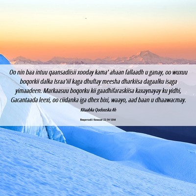 Picture 06 - Boqorradii Kowaad 22:34 SOM - Oo nin baa intuu qaansadiisii xooday kama' ahaan - Bible Verse Picture