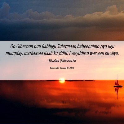 Picture 06 - Boqorradii Kowaad 3:5 SOM - Oo Gibecoon buu Rabbigu Sulaymaan habeennimo riyo - Bible Verse Picture