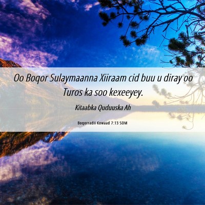 Picture 06 - Boqorradii Kowaad 7:13 SOM - Oo Boqor Sulaymaanna Xiiraam cid buu u diray oo - Bible Verse Picture