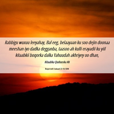 Picture 06 - Boqorradii Labaad 22:16 SOM - Rabbigu wuxuu leeyahay, Bal eeg, belaayaan ku soo - Bible Verse Picture
