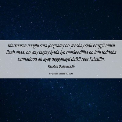 Picture 06 - Boqorradii Labaad 8:2 SOM - Markaasaa naagtii sara joogsatay oo yeeshay sidii - Bible Verse Picture
