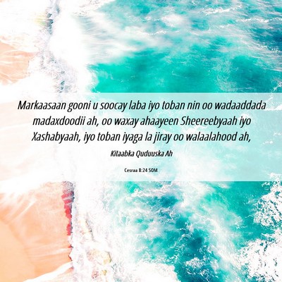 Picture 06 - Cesraa 8:24 SOM - Markaasaan gooni u soocay laba iyo toban nin oo - Bible Verse Picture