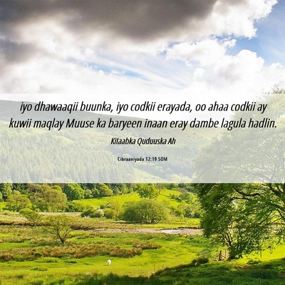Picture 06 - Cibraaniyada 12:19 SOM - iyo dhawaaqii buunka, iyo codkii erayada, oo ahaa - Bible Verse Picture
