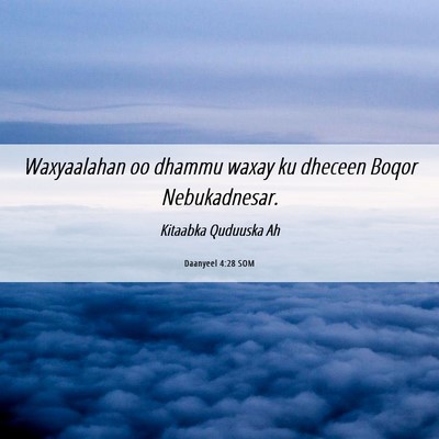 Picture 06 - Daanyeel 4:28 SOM - Waxyaalahan oo dhammu waxay ku dheceen Boqor - Bible Verse Picture