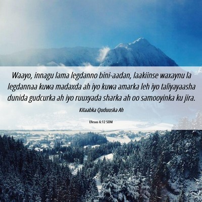 Picture 06 - Efesos 6:12 SOM - Waayo, innagu lama legdanno bini-aadan, laakiinse - Bible Verse Picture