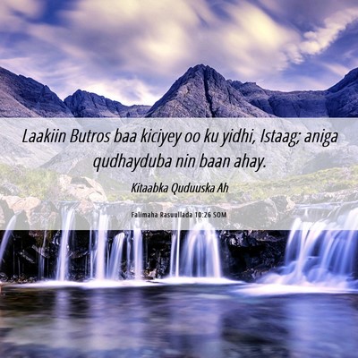 Picture 06 - Falimaha Rasuullada 10:26 SOM - Laakiin Butros baa kiciyey oo ku yidhi, Istaag; - Bible Verse Picture