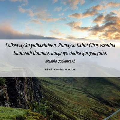 Picture 06 - Falimaha Rasuullada 16:31 SOM - Kolkaasay ku yidhaahdeen, Rumayso Rabbi Ciise, - Bible Verse Picture