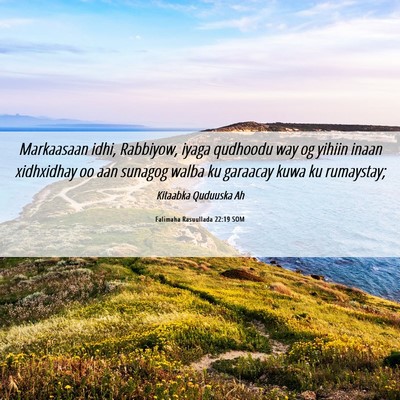 Picture 06 - Falimaha Rasuullada 22:19 SOM - Markaasaan idhi, Rabbiyow, iyaga qudhoodu way og - Bible Verse Picture
