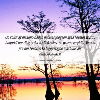 Picture 06 - Falimaha Rasuullada 25:14 SOM - Oo kolkii ay maalmo badan halkaas joogeen ayaa - Bible Verse Picture