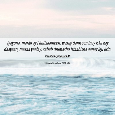 Picture 06 - Falimaha Rasuullada 28:18 SOM - Iyaguna, markii ay i imtixaameen, waxay damceen - Bible Verse Picture