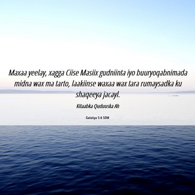 Picture 06 - Galatiya 5:6 SOM - Maxaa yeelay, xagga Ciise Masiix gudniinta iyo - Bible Verse Picture