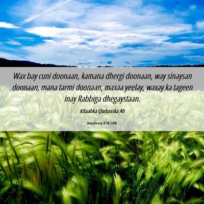 Picture 06 - Hoosheeca 4:10 SOM - Wax bay cuni doonaan, kamana dhergi doonaan, way - Bible Verse Picture