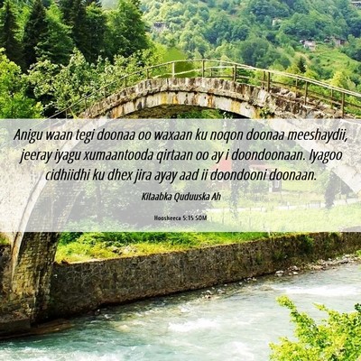 Picture 06 - Hoosheeca 5:15 SOM - Anigu waan tegi doonaa oo waxaan ku noqon doonaa - Bible Verse Picture