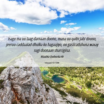 Picture 06 - Ishacyaah 42:4 SOM - Isagu ma uu taag darnaan doono, mana uu qalbi - Bible Verse Picture