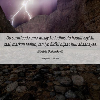 Picture 06 - Laawiyiintii 15:23 SOM - Oo sariirteeda ama waxay ku fadhiisato haddii - Bible Verse Picture