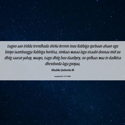 Picture 06 - Laawiyiintii 17:4 SOM - isagoo aan iridda teendhada shirka keenin inuu - Bible Verse Picture