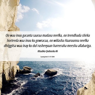 Picture 06 - Laawiyiintii 3:13 SOM - Oo waa inuu gacanta saaraa madaxa neefka, oo - Bible Verse Picture