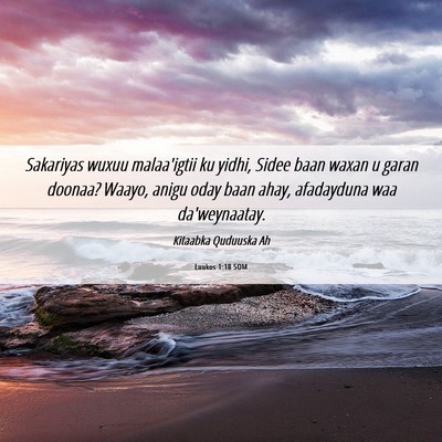 Picture 06 - Luukos 1:18 SOM - Sakariyas wuxuu malaa'igtii ku yidhi, Sidee baan - Bible Verse Picture