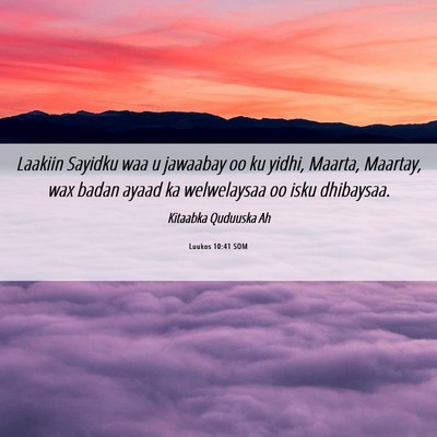 Picture 06 - Luukos 10:41 SOM - Laakiin Sayidku waa u jawaabay oo ku yidhi, - Bible Verse Picture