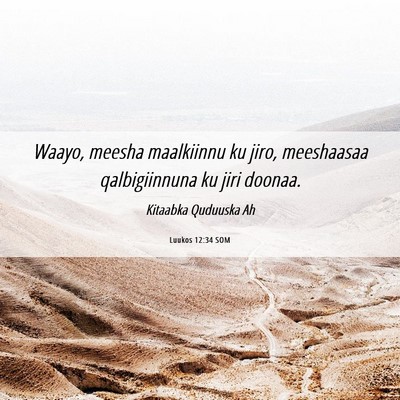 Picture 06 - Luukos 12:34 SOM - Waayo, meesha maalkiinnu ku jiro, meeshaasaa - Bible Verse Picture