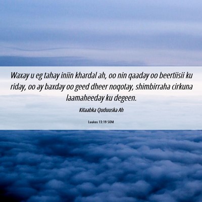 Picture 06 - Luukos 13:19 SOM - Waxay u eg tahay iniin khardal ah, oo nin qaaday - Bible Verse Picture