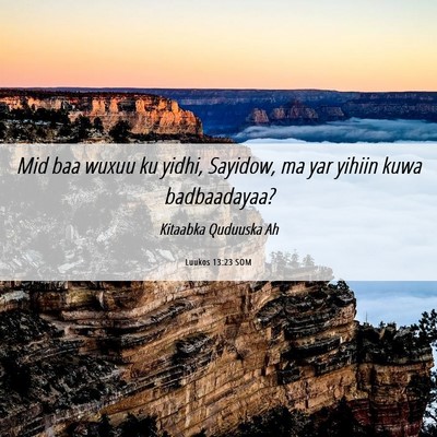 Picture 06 - Luukos 13:23 SOM - Mid baa wuxuu ku yidhi, Sayidow, ma yar yihiin - Bible Verse Picture
