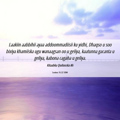 Picture 06 - Luukos 15:22 SOM - Laakiin aabbihii ayaa addoommadiisii ku yidhi, - Bible Verse Picture