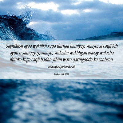 Picture 06 - Luukos 16:8 SOM - Sayidkiisii ayaa wakiilkii xaqa darnaa faaniyey, - Bible Verse Picture