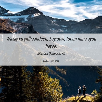 Picture 06 - Luukos 19:25 SOM - Waxay ku yidhaahdeen, Sayidow, toban mina ayuu - Bible Verse Picture