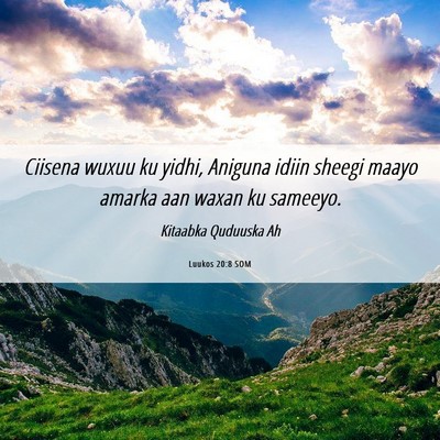Picture 06 - Luukos 20:8 SOM - Ciisena wuxuu ku yidhi, Aniguna idiin sheegi - Bible Verse Picture
