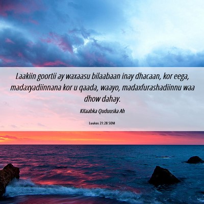 Picture 06 - Luukos 21:28 SOM - Laakiin goortii ay waxaasu bilaabaan inay - Bible Verse Picture