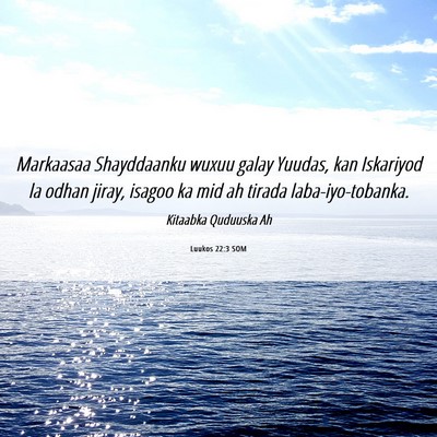 Picture 06 - Luukos 22:3 SOM - Markaasaa Shayddaanku wuxuu galay Yuudas, kan - Bible Verse Picture