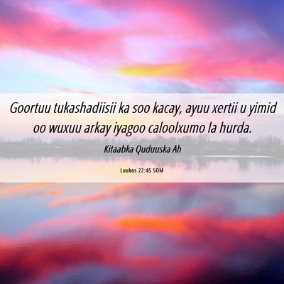 Picture 06 - Luukos 22:45 SOM - Goortuu tukashadiisii ka soo kacay, ayuu xertii u - Bible Verse Picture