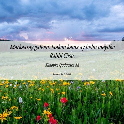 Picture 06 - Luukos 24:3 SOM - Markaasay galeen, laakiin kama ay helin meydkii - Bible Verse Picture