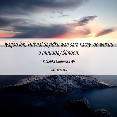 Picture 06 - Luukos 24:34 SOM - iyagoo leh, Hubaal Sayidku waa sara kacay, oo - Bible Verse Picture