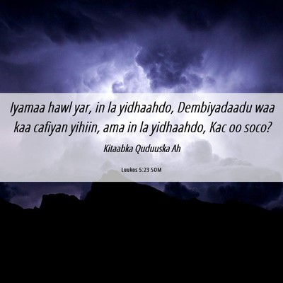 Picture 06 - Luukos 5:23 SOM - Iyamaa hawl yar, in la yidhaahdo, Dembiyadaadu - Bible Verse Picture