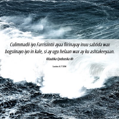 Picture 06 - Luukos 6:7 SOM - Culimmadii iyo Farrisiintii ayaa fiirinayay inuu - Bible Verse Picture